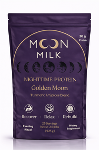 Moon Milk Golden Moon nighttime casein protein bag — turmeric blend, 20g protein, 25 servings