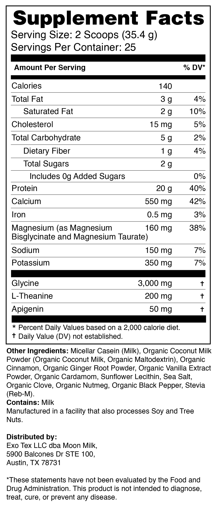 Spiced Moon – Chai Blend supplement facts panel