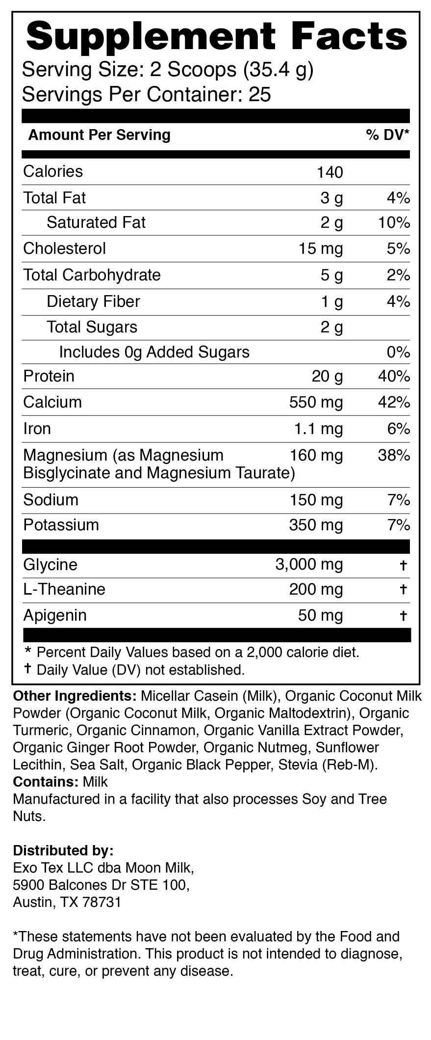 Golden Moon — Golden Milk Blend supplement facts panel