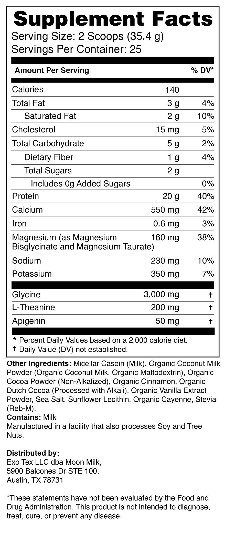 Mayan Moon — Cacao Blend supplement facts panel
