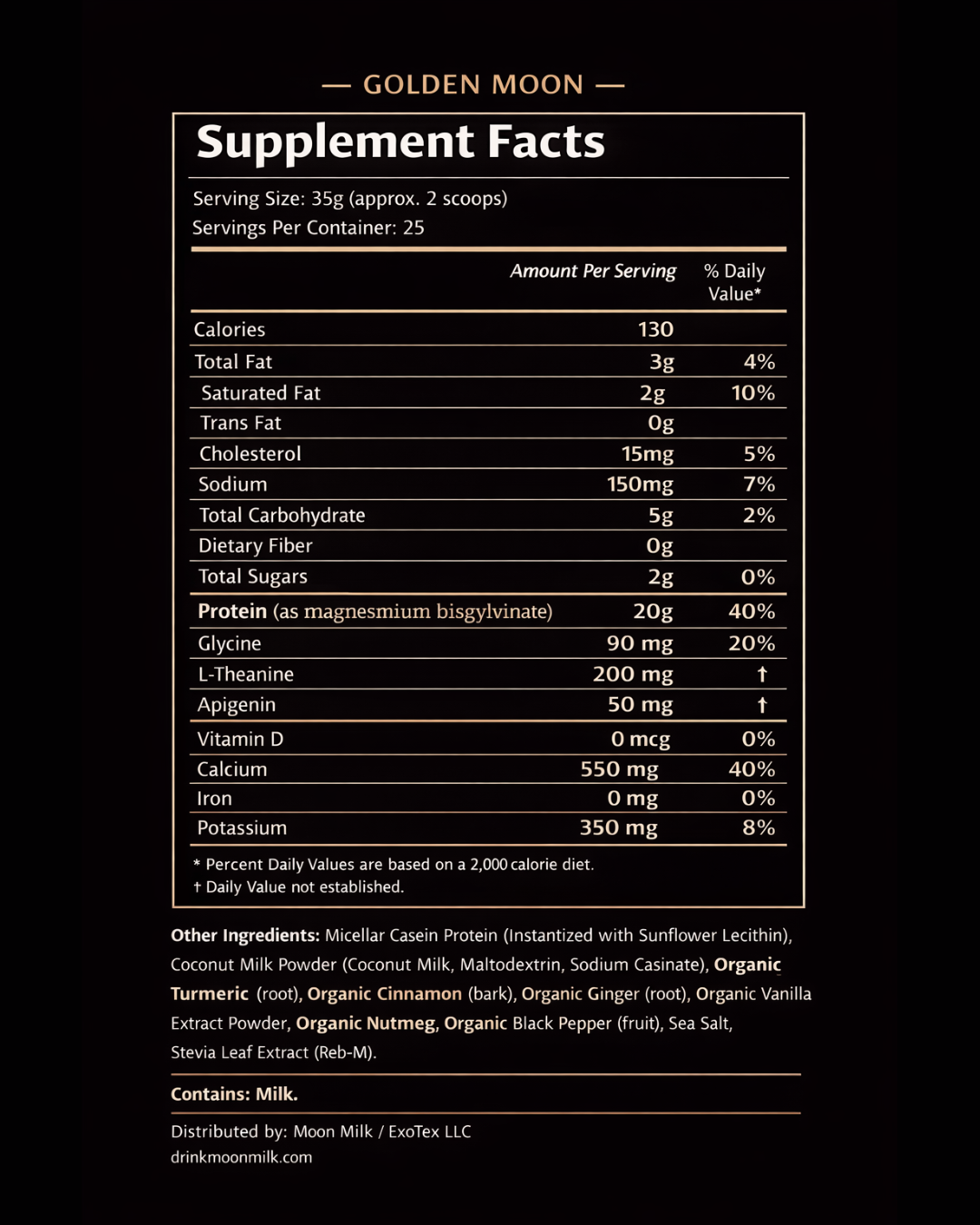 Golden Moon — Golden Milk Blend supplement facts panel